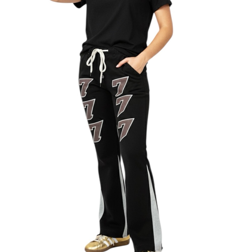 Black Bootcut Flared 100% Cotton Jeans Pants with 777 Design Size: 10